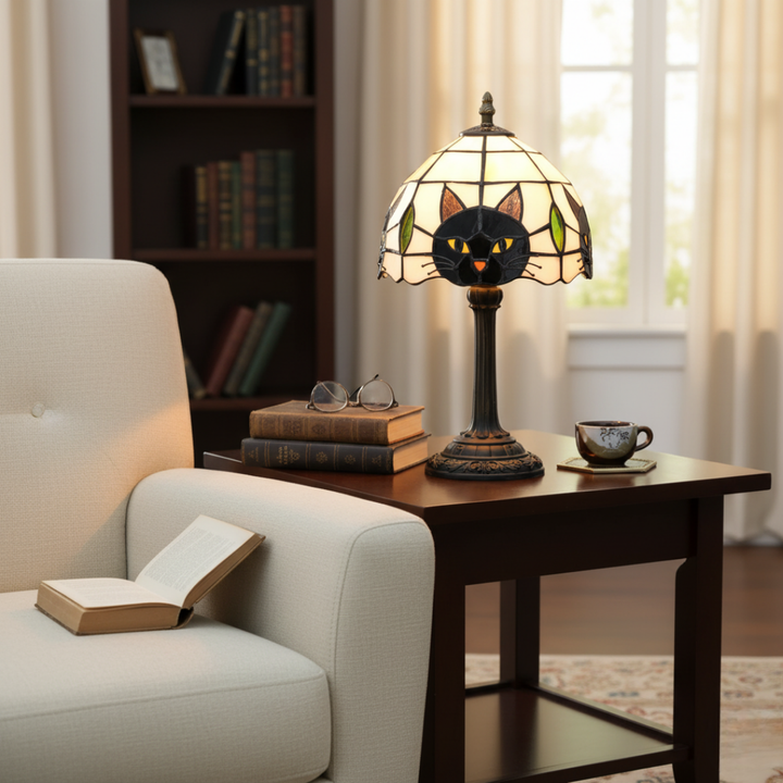 Retro Baroková Čierna Mačka Stolná Lampa