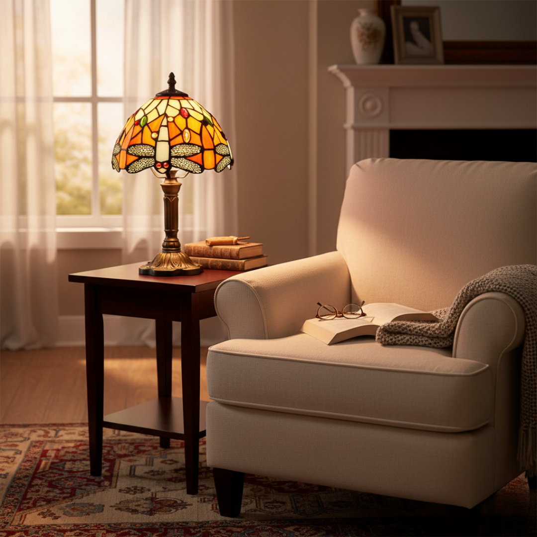 Dekoratívna LED stolná lampa s vitrážou