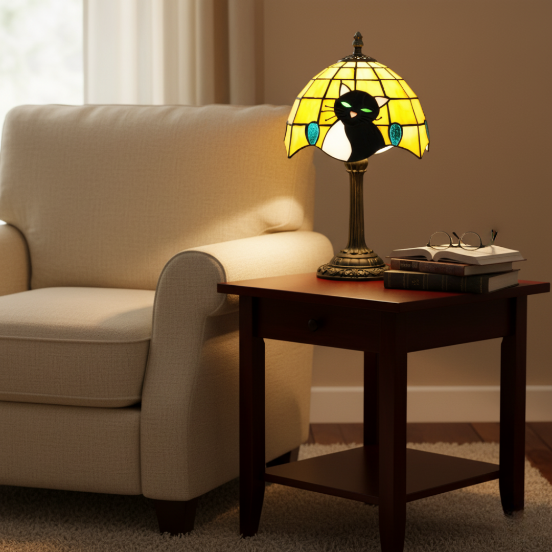 Kráľovská baroková čierna mačka stolná lampa