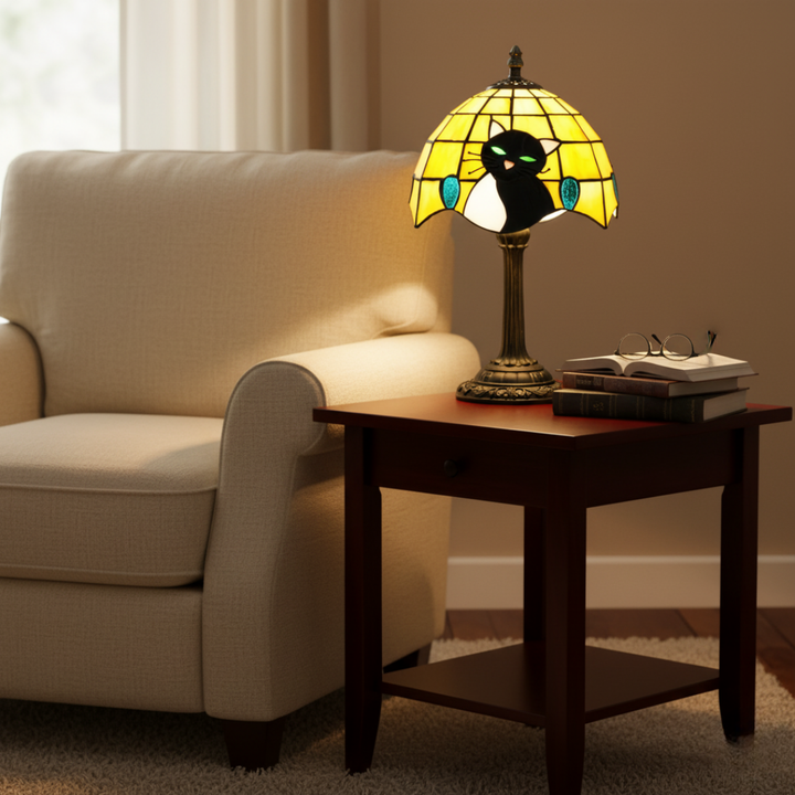 Kráľovská baroková čierna mačka stolná lampa