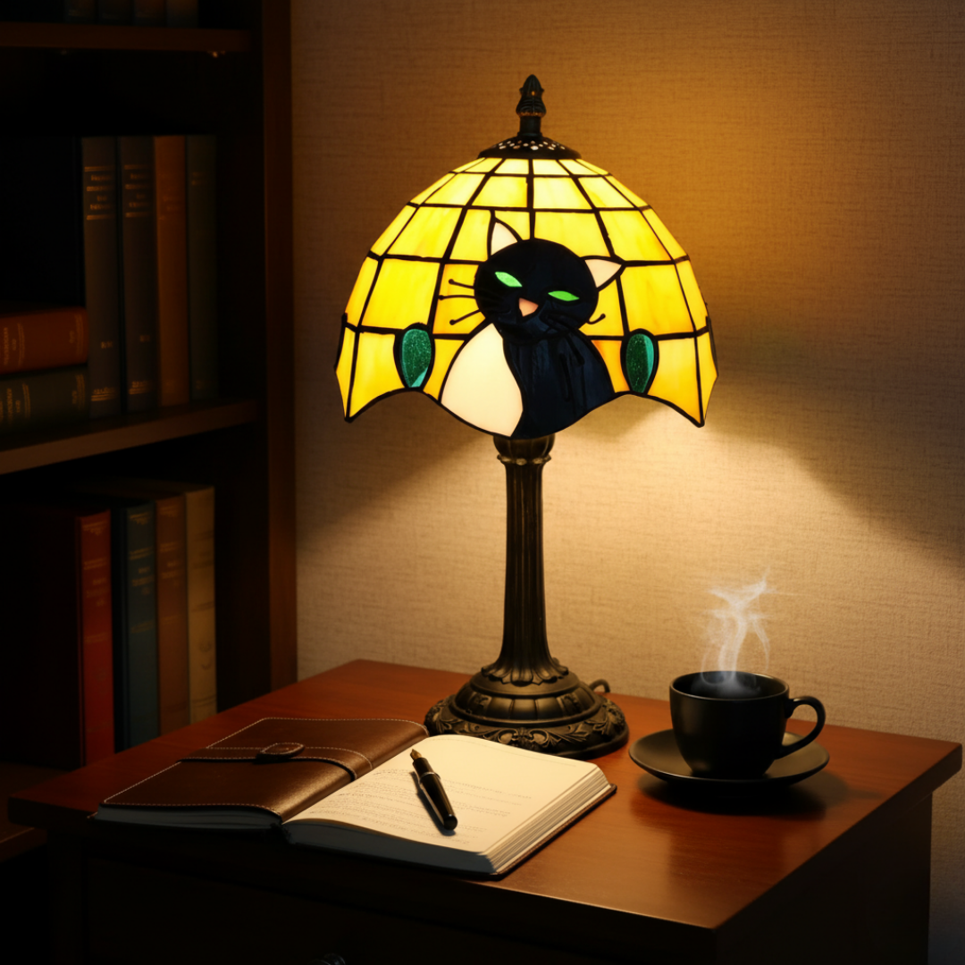 Kráľovská baroková čierna mačka stolná lampa